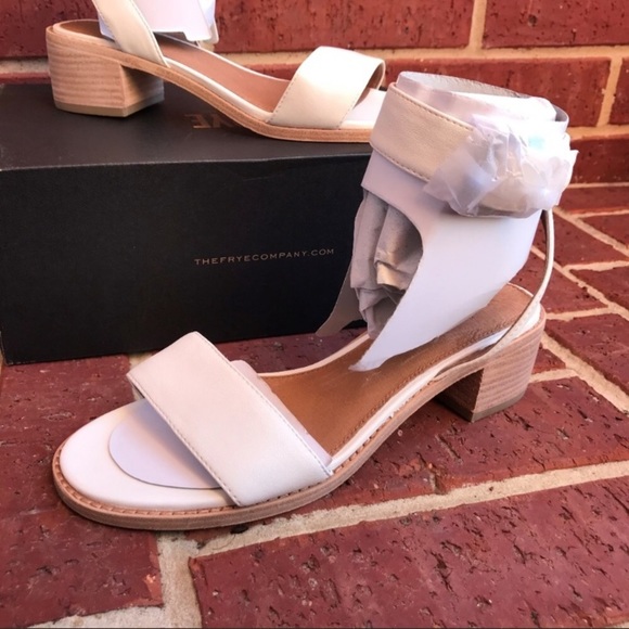 Frye Cindy Two-Piece White Block Cute Sandal Heels - Picture 10 of 13